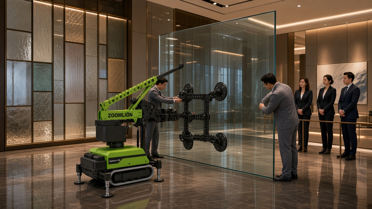 SR-V800 用加宽吸盘架托住一块超宽平板玻璃